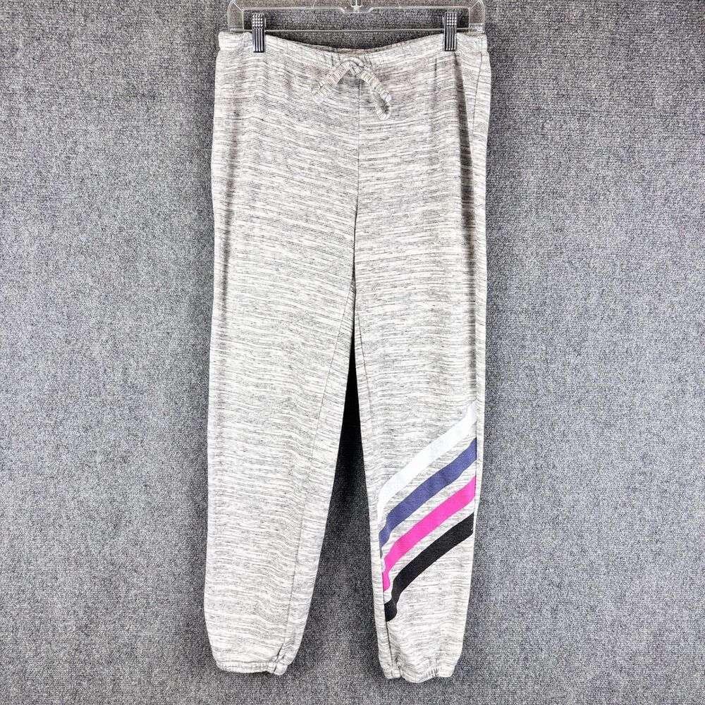 Kristin Nicole Joggers Womens M Gray Stripe Sweatpants Lounge 60 Cotton